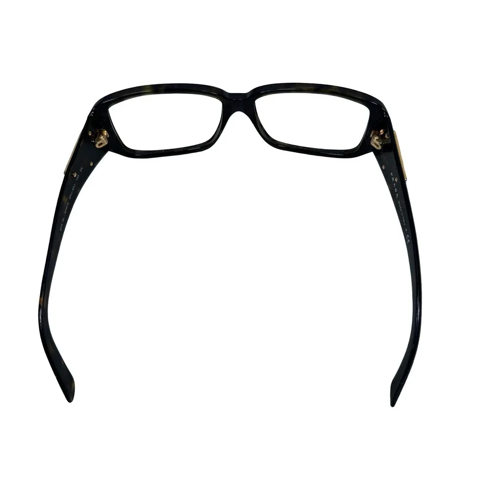 Prada SPR 16L Brown Tortoise Shell Rectangular Eyeglass Frames Gold Logo Italy
